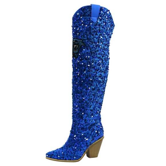 NFL Licensed Team Colored Sequin Over the Knee Boot-Carolina Panthers - Picture 3 of 3